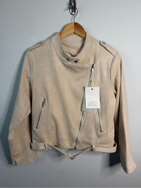 Suede Moto Jacket in Light Beige
